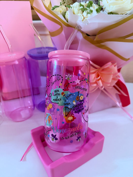 Venezuela 16 Oz Sublimatable Clear Glass Can